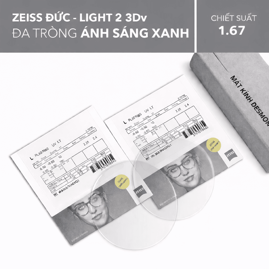 ĐA TRÒNG CHỐNG ÁNH SÁNG XANH ZEISS LIGHT 2 3DV BLUEGUARD 1.67