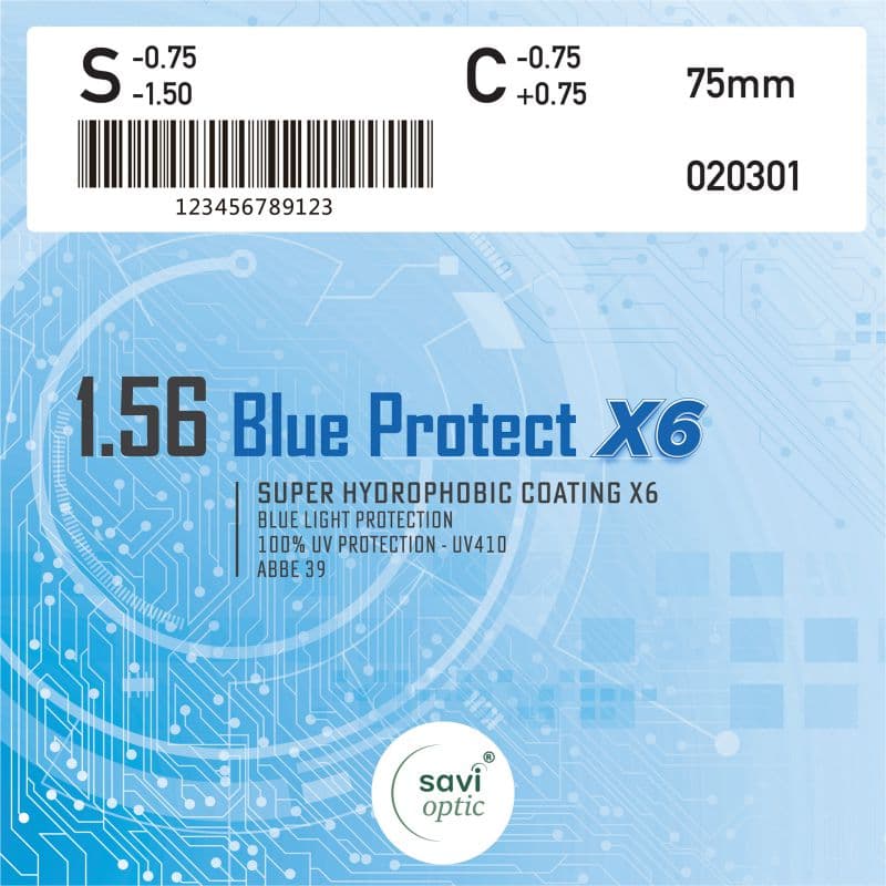 Tròng kính SAVI Savi 1.56 Blue Protect X6 (Độ: +6.00 ~ -6.00, Loạn: -4.25 ~ -6.00)
