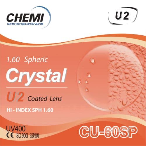 TRÒNG KÍNH CHEMI 1.60 CRYSTAL COATED U2 . CHẶN ÁNH SÁNG XANH, CHỐNG TIA UV400. MỎNG HƠN 25%