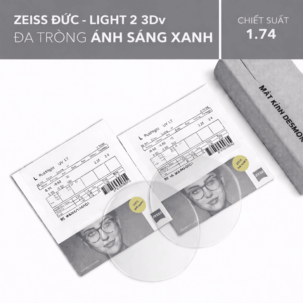 ĐA TRÒNG CHỐNG ÁNH SÁNG XANH ZEISS LIGHT 2 3DV BLUEGUARD 1.74