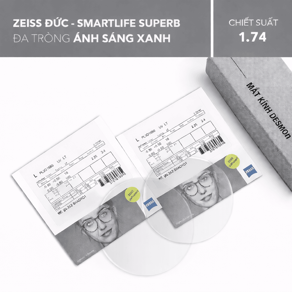 ĐA TRÒNG CHỐNG ÁNH SÁNG XANH ZEISS SMARTLIFE SUPERB BLUEGUARD 1.74