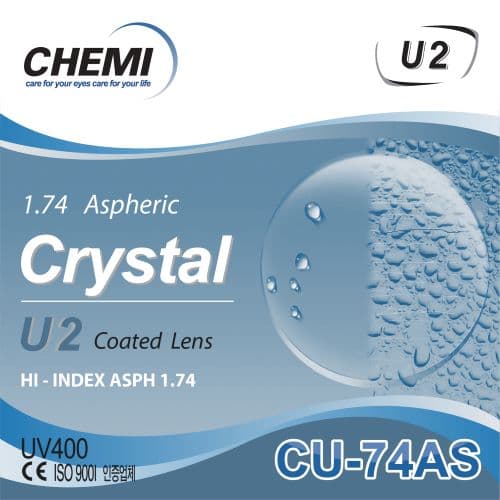 TRÒNG KÍNH CHEMI 1.74 CRYSTAL COATED U2 CHẶN ÁNH SÁNG XANH . SIÊU MỎNG HƠN 45%