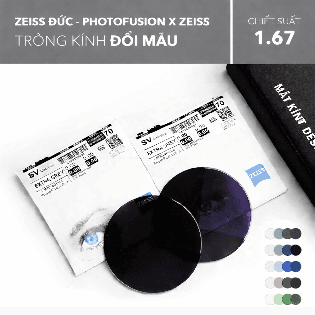 TRÒNG KÍNH ĐỔI MÀU CHỐNG ÁNH SÁNG XANH PHOTOFUSION X ZEISS 1.67