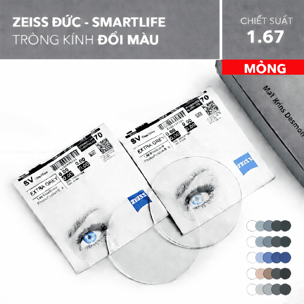 TRÒNG KÍNH ĐỔI MÀU ZEISS SMARTLIFE PHOTOFUSION X 1.67