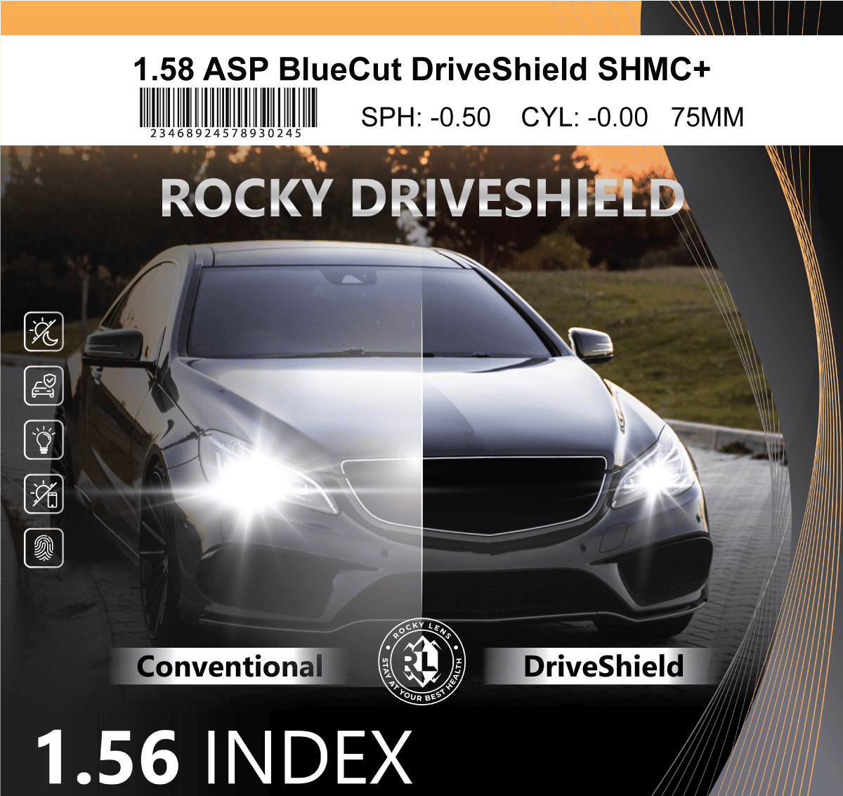 TRÒNG KÍNH ROCKY DRIVESHIELD SHMC 1.56