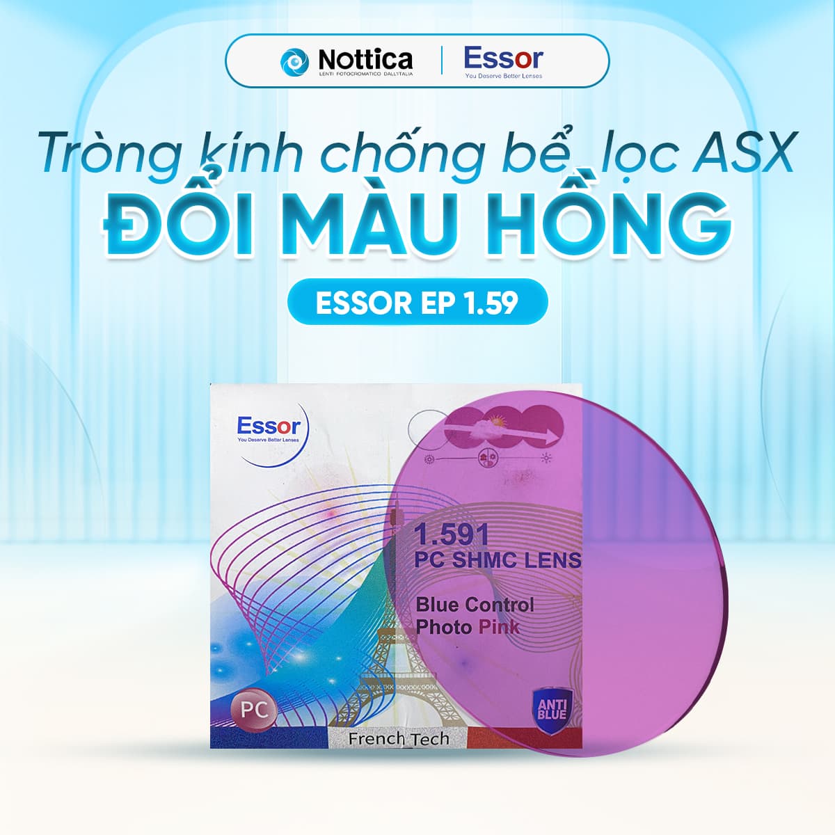 Tròng kính NOTICA Essor EP Polycarbonate Jelly Series - Chống bể, chống ánh sáng xanh, đổi màu khói / 1.59 Polycarbonate Đổi Màu Hồng (Độ: 0.00 ~ -6.0