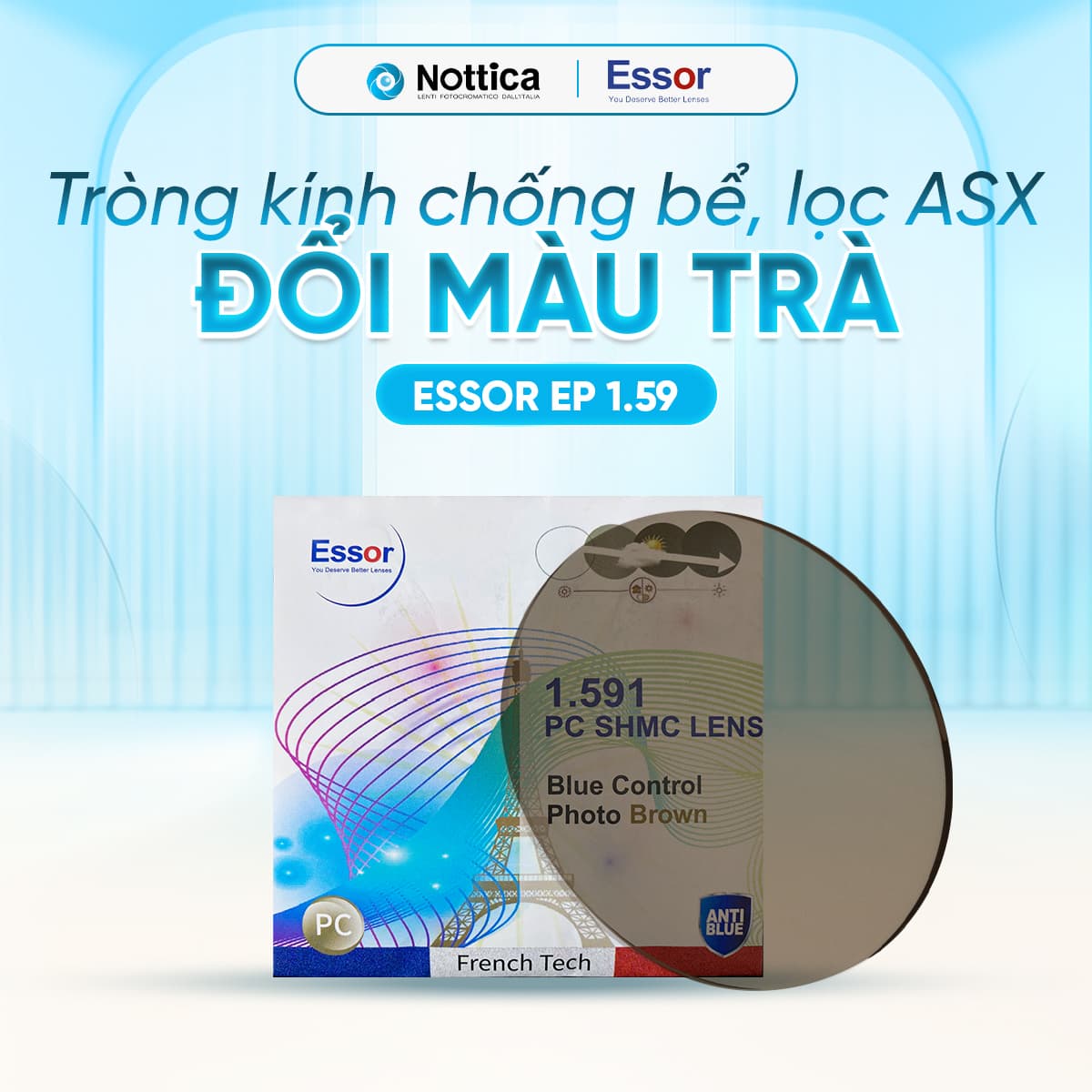 Tròng kính NOTICA Essor EP Polycarbonate Jelly Series - Chống bể, chống ánh sáng xanh, đổi màu khói / 1.59 Polycarbonate Đổi Màu Trà (Độ: 0.00 ~ -6.00