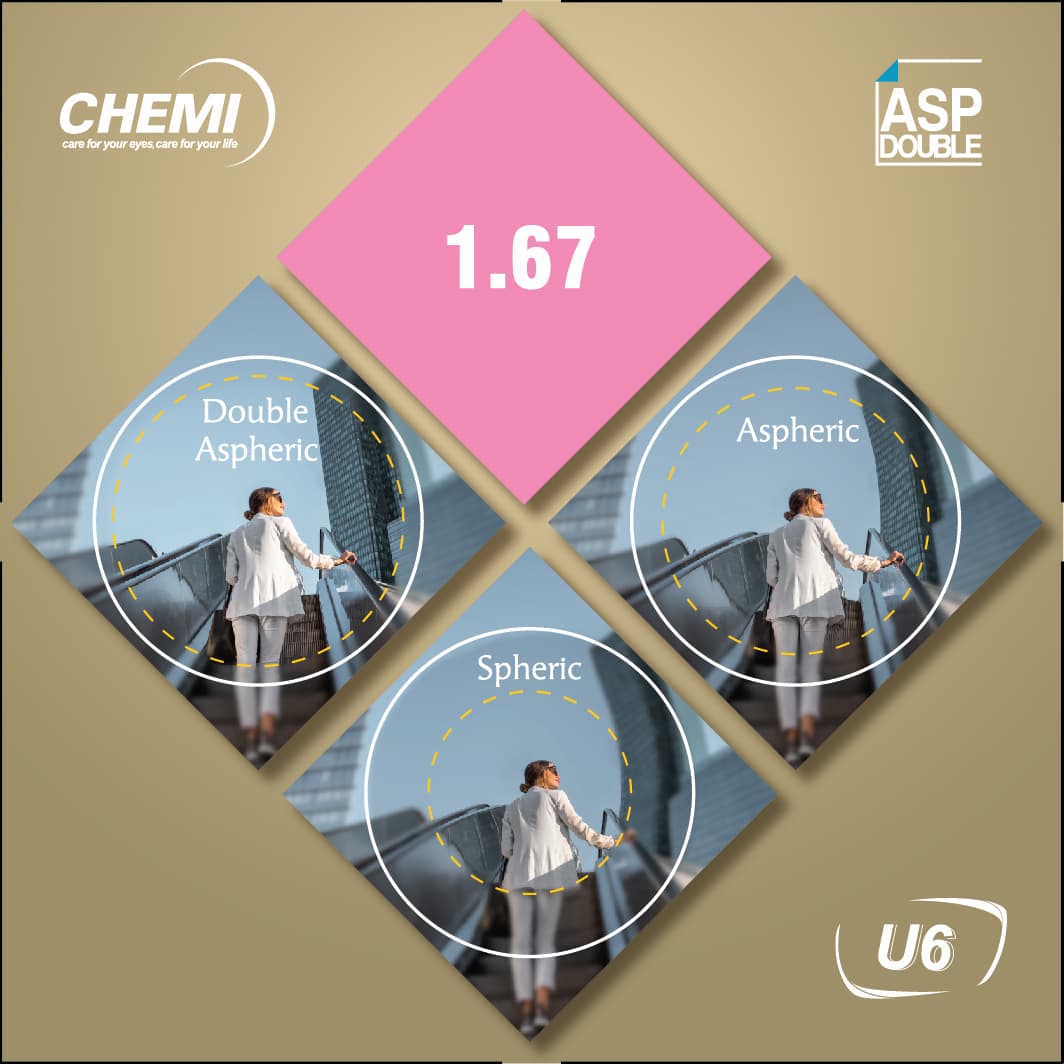 TRÒNG KÍNH CHEMI DOUBLE ASPHERIC SIÊU MỎNG 1.67 CHỐNG ÁNH SÁNG XANH PHI CẦU 2 MẶT