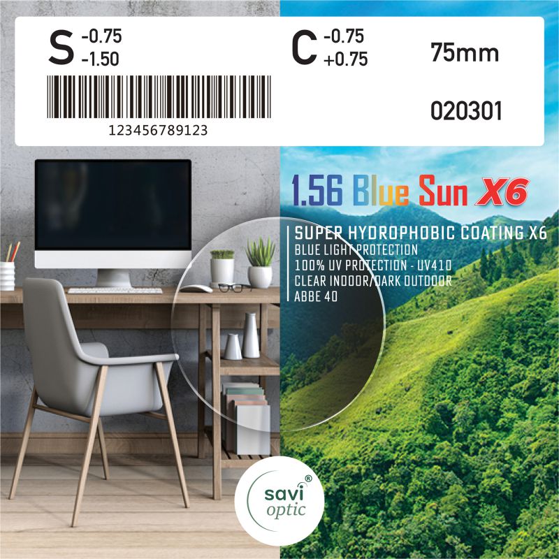 Tròng Savi 1.56 Blue Sun X6